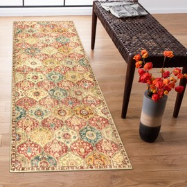 ahome Moroccan Trellis Runners for Hallways, 2x6 Washable Runner Rug Non-Skid Oriental Rug, Soft Kitchen Runner Rug Non Skid Black Runner Rug for Laundry Bedroom Bathroom (05-Red/Orange,2x6ft)