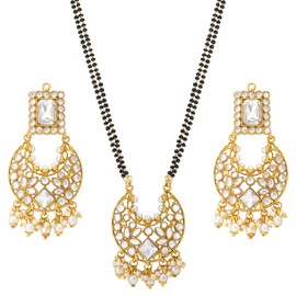 Aheli Indian Traditional Bollywood Faux Stone Mangalsutra Necklace with Earrings Jewelry Set Gift for Women