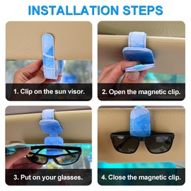 LTOHOE 1 Pack Sunglass Holder for Car, Magnetic Leather Sunglasses Holder and Ticket Card Clip, Universal for Different Size Glasses, Car Visor Accessories(Colorful Painting)