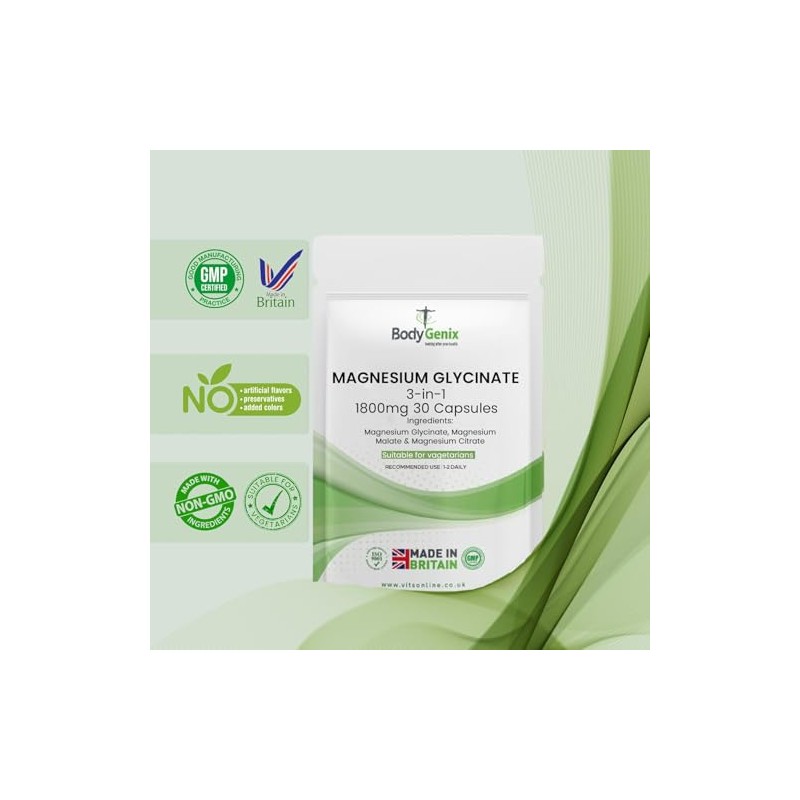 Bodygenix Magnesium 1800mg 3-in-1 Complex - Glycinate Citrate Malate -