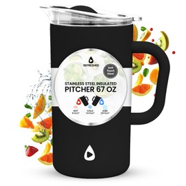 Stainless Steel Insulated Pitcher With Lid - 67oz Double Walled Vacuum Insulated Pitcher For Cold Drinks