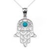 Fine Sterling Silver Hamsa Hand with Blue Stone Evil Eye