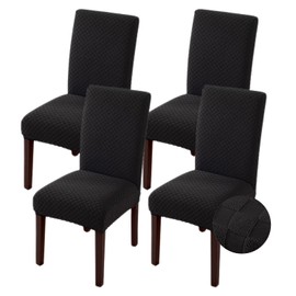 Chair Cover, 4 Pieces, Elastic Material, Full Cover, Stretch, Chair Cover, Soft, Suitable for Home, Wedding Receptions, Celebrations, Parties, Removable, Washable (Black, 4 Pieces)