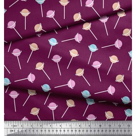 Soimoi Pink Viscose Chiffon Fabric Lollipop Kids Print Fabric by The Yard 42 Inch Wide