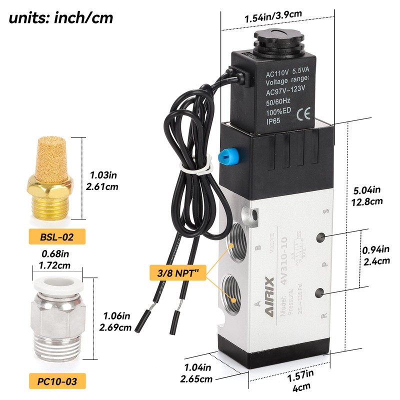 AIRIX 4V310-10 Pneumatic Solenoid Valve AC110V, 2 Position 5 Way,