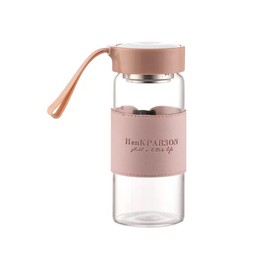 Botellas de agua de vidrio de borosilicato de 16 onzas, con tapa de sellado y fundas y filtros, sin BPA, botella de vidrio portátil para hombres y mujeres (rosa)