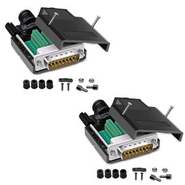 PENGLIN 2 x DB15 Solderless Male RS232 D-SUB Serial Adapter, 16 mm Thin 15-pin Port Termination Solderless Breakout Board Connector with Housing Accessories