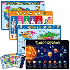 Patelai 40 Pcs Disposable Placemats for Baby 12 x 18 Inch Educational Placemats for Toddlers Waterproof Learning Table Mat USA Map Human Body Solar System Table Mat Kids Kindergarten Homeschool