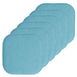 Sweet Home Collection Chair Cushion Memory Foam Pads Honeycomb Pattern Slip Non Skid Rubber Back Rounded Square 16" x 16" Seat Cover, 6 Pack, Teal