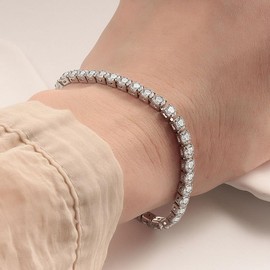 Agemoss S925 Silver 4mm Cubic Zirconia Classic Tennis Bracelet | Women's Silver Bracelet | Size 7.5 inches