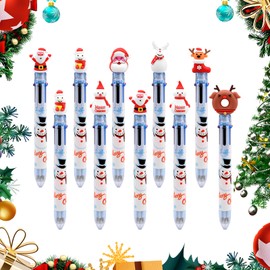 Pack of 10 Christmas Ballpoint Pens, 6 Colours, Cute Cartoon Christmas Multicolour Ballpoint Pens, Santa Claus, Reindeer, Snowmen, Christmas Socks, Rollerball Pen for Students, Office