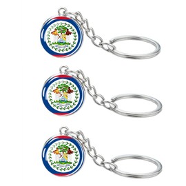 LLBFHH 3 Pcs Belize Flag Key Chain,Cool Keychain for Car Keys, Stainless Steel Keyrings & Keychains,Used for Home Decoration, Jewelry Hanging Decorations.