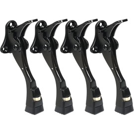  4-Pack – Heavy Duty Kickdown Door Stopper Adjustable One-Touch Metal Door Kickstand with Rubber Tip (Black)