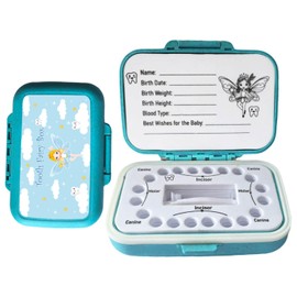 Tooth Fairy Box & Baby Tooth Keepsake Case for Kids- Natural Wheat Straw & PP Material, Easy-Write EVA Liner - Blue