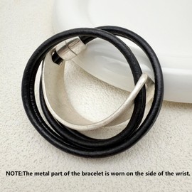 YKKZART Leather Bracelet Black and Antique Silver Bangle Bracelet Twice Wrapped Black Leather Wrap Bracelet for Women Gift