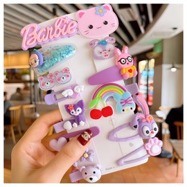 LHLZNB 14 pieces Different shapes Rainbow Hair Clips For Kids, Colorful Flowers Hair Clips,Cute Hair Accessories, Hair Clips For Kids，Birthday gift Christmas Children's Day (Purple Rabbit)