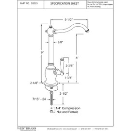 Westbrass D2035-NL-62 9" Victorian 1-Lever Handle Cold Water Dispenser Faucet, Matte Black