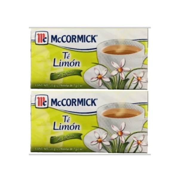 2 McCormick Lemongrass Tea Te de Limon Contains 50 Individual bags Caffeine FREE