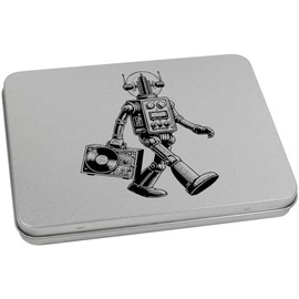 Azeeda 170mm 'Robot with Record Deck' Metal Hinged Tin/Storage Box (TT00234191)