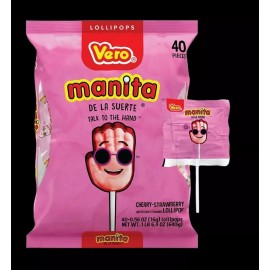 Vero - Bolsa Manita Cherry-Strawberry Lollipops 40ct 22,4 oz *Doces mexicanos*