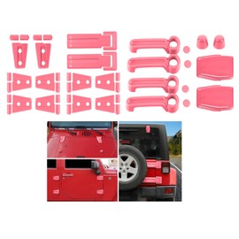 SQQP 21PCS Full Set Exterior Trim Kit Fit for 2007-2017 Jeep Wrangler JK JKU 2/4 Door, Exterior Door Handle Door Hinge Tailgate Window Engine Hood Rubber Hinge Cover (Pink)