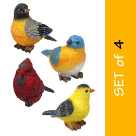 Banberry Designs Songbird Garden Figures - Cardinal, Bluebird, Goldfinch & Robin - #2170