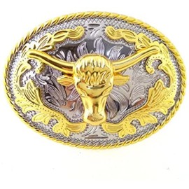 KeCol Rodeo Gold Texas Longhorn Bull Cowboy Belt Buckle for Men, Large