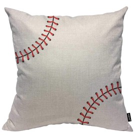 HOSNYE Baseball Throw Pillow Case Cushion Covers Ball Stitches, Red Lace Seam Isolated Cotton Linen for Couch Bed Sofa Car Waist 18 x 18 inch