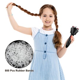 Automatic Hair Braider with 800 Mini Rubber Bands, Tail Comb, Electronic Braiding Machine, Roller Styling Tool for DIY Hair Tangling (Clear White)