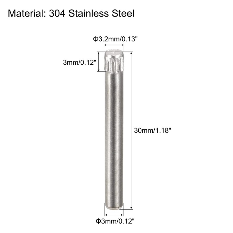 sourcing map 3x30mm 304 Stainless Steel Dowel Pins, 20Pcs Knurled
