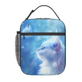 VANZEV Insulated Lunch Box for Women Men, Cat Butterfly Theme Lunch Box Reusable Portable Lunch Bag Cooler Tote Waterproof Lunch Container for Office Picnic Work Travel