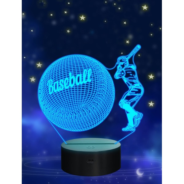 FULLOSUN Baseball 3D Lamp, Baseball Gifts Sport Night Light for Xmas Holiday Birthday Gifts for Kids Baseball Fan with Remote Control 16 Colors Changing + 4 Changing Mode + Dim Function