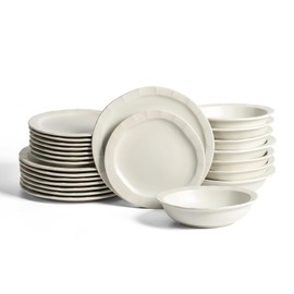 Stone Lain Oasis 24-Piece Dinnerware Set Stoneware, Dishwasher and Microwave Safe Plates and Bowls Set, Dish Set for 8, White