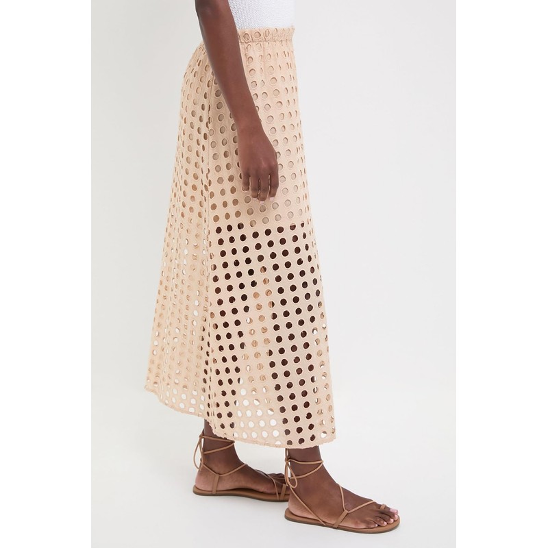 Burtell Women Flowy Summer Eyelet Maxi Skirt Hollow Out High