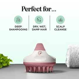 Hair Shampoo Brush and Scalp Exfoliator - Soft Silicone Scalp Massager Hair Growth Stimulator for Wet or Dry Hair - In Shower Scalp Scrubber for Dandruff Removal Made with Recycled Wheat Straw - Pink