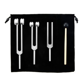 ETERMETA Tuning Forks for Healing Set 128Hz, 256Hz, 512Hz with Accessories, Stainless Steel Tuning Fork Set for Yoga, Meditation and Sound Therapy, Silver