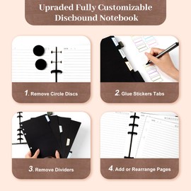 Yoment Lined Spiral Journal Notebook for Work 8.6 x 12 Hardcover Notebook with Removable Dividers Tabs 240 Pages Discbound Notebook Colleged Ruled Large Spiral Journal for Women Men,Gift Box,Pink