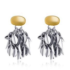 Two Tone Leaf Tassel Earrings Gold and Silver Hanging Earrings Silver Drop Dangle Earrings for Women Trendy