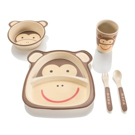 all Kids United® Children's Tableware Set Made of Plastic 5-Piece Tableware Set with Animal Motifs; Cup, Bowl, Plate, Spoon & Fork for Children (Monkey)
