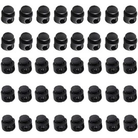 Plastic Cord Locks Double Hole Spring Toggle Stopper Cord Stops Fastener Toggles for Shoelaces, Drawstrings, Paracord, Bags, Clothing, and More (40Pcs, Black)
