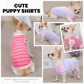 ABRRLO 2 Pack Striped Small Dog Shirt Summer Dog Clothes for Girls Female Pink Cat Outfits Sleeveless Stretchy Puppy Tshirts Lightweight Pet Vest Breathable Doggy Tank Tops Chihuahua Yorkie Clothing