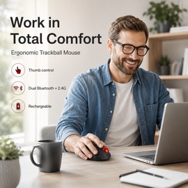 Wireless Trackball Mouse with Dual Bluetooth & 2.4GHz – Rechargeable Ergonomic 3-Device Mouse for Windows, Mac, Laptop & PC