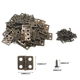 BokWin 50PCS Mini Hinge for Wooden Jewelry Box Mini Pure Copper Hinges Retro Hinges with 200 Pieces Replacement Screws for Crafts Wooden Box Jewelry Chest Cabinet DIY Accessories - 13 x 12 mm