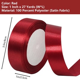 3 Rolls 1 Inch Wine Red Satin Ribbon, 75 Yards Solid Color Single Faced Wide Ribbon for Flower Bouquet, Thick Silk Ribbon for Gift Wrapping Christmas Crafts Wedding Floral Supplies