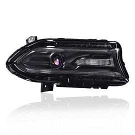 DOTCOM LED DRL Projector Headlight Assembly Fit For Dodge Charger 2015 2016 2017 2018 2019 2020 2021 Halogen Model Headlamp Right Passenger Side,Clear lens Black Housing Amber Reflector