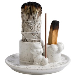Shongbluu Palo Santo Holder, 4 in 1 Incense Holder for Incense Sticks, Burning Sage, Palo Santo (Ceramic,White)