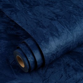 YENHOME 17.7"X200" Blue Felt Fabric Wallpaper Roll Vintage Self Adhesive Felt Fabric Sheet Blue Wallpaper Contact Paper for Cabinets Walls Textured Velvet Flocking Liner for Jewelry Drawer Removable