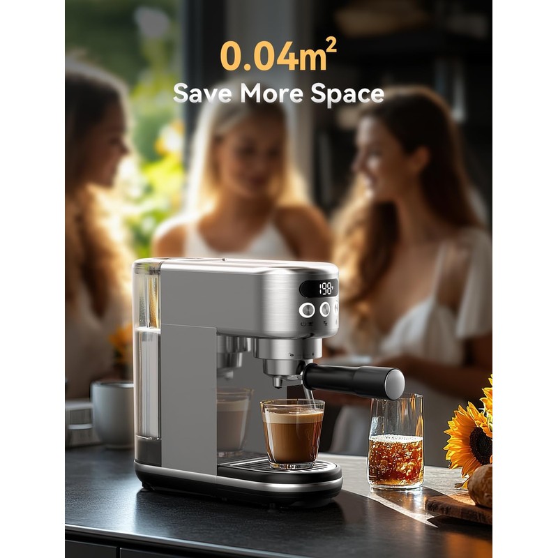 Neretva Espresso Machine 20 Bar, Super Compact Espresso Maker Stainless