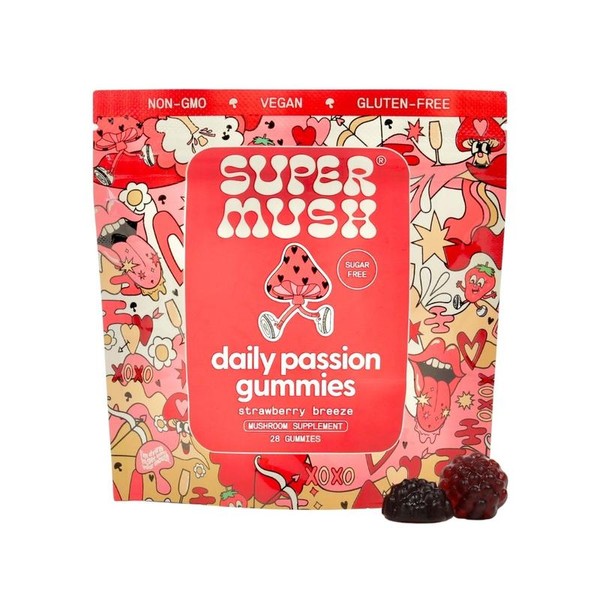 SuperMush Daily Passion Gummies 28 Count Sugar Free Vitamins Strawberry
