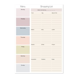 Shopping List Pad with detachable Weekly Meal Planner. 50 sheets 247 x 172mm per pad. Made in the UK by Absolutely Yours. (Grocery Headings)